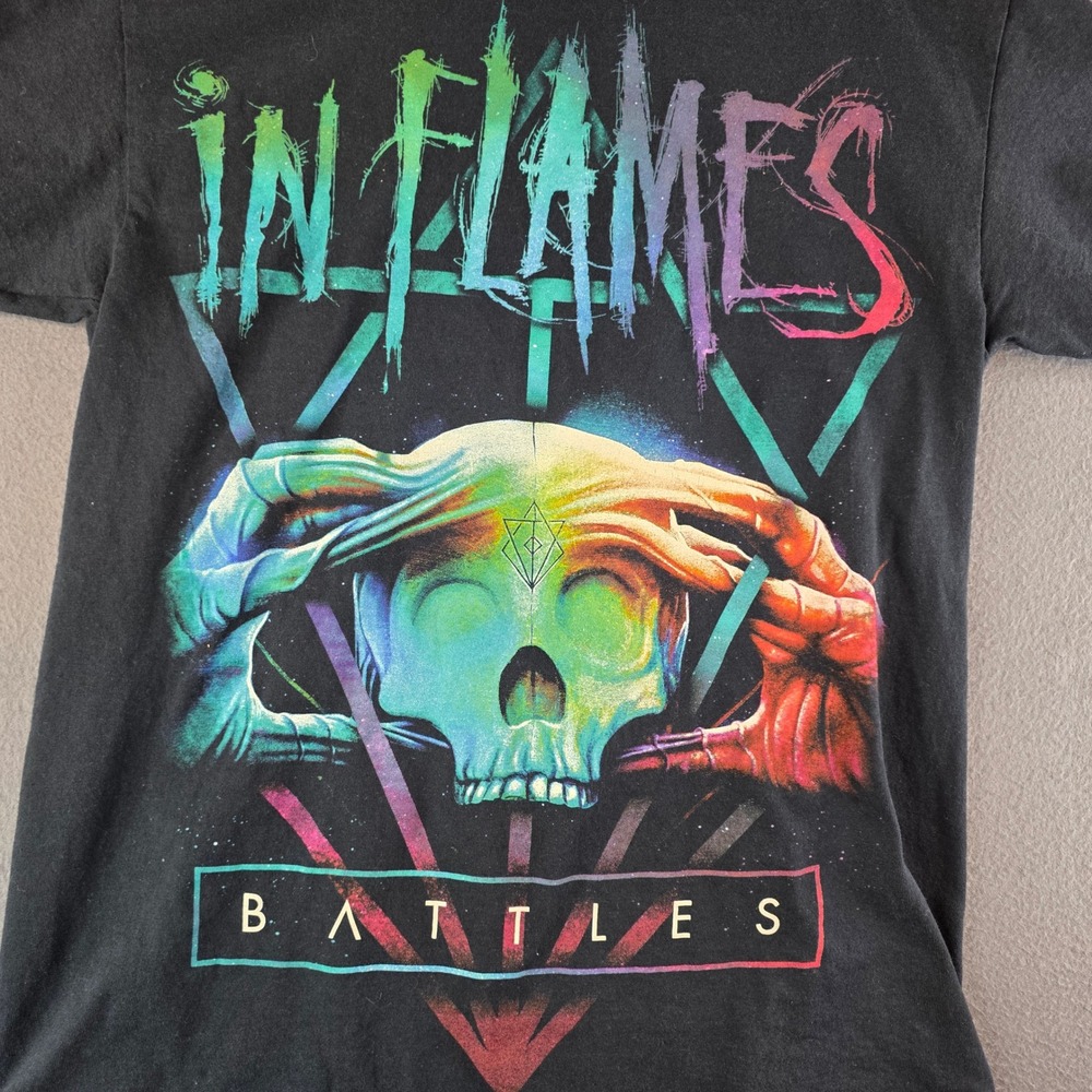In Flames Battles Tour T-Shirt Mens Medium Black Graphic Band Tee 2017 Concert - Picture 2 of 7